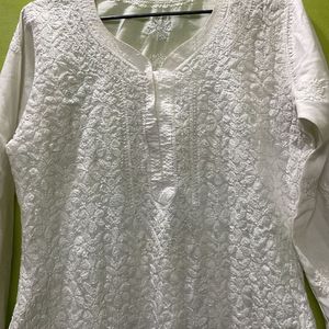 White Chikankari Kurta For Ladies