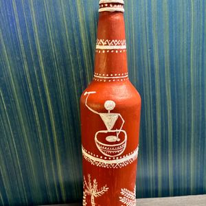 Handpaited Warli Art Work Glass Bottle