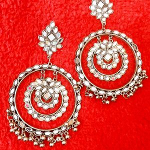 Oxidised Mirror Chaandbaali Baali Long Earnings