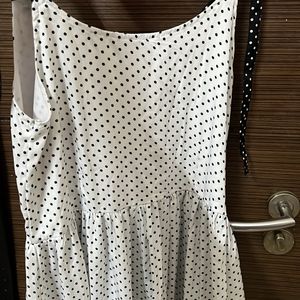 Beautiful White Polka Print Full Flared Dress