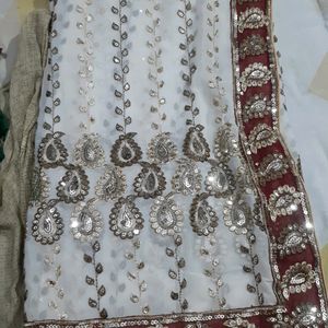 Beautiful Off White And Maroon Saree