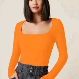 Orange Square Neck Top