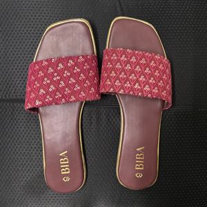 Biba (New) Maroon Embellished Open Toe Flats