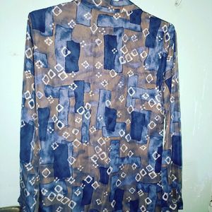 Blue Designer Silk Shirt With Patterns