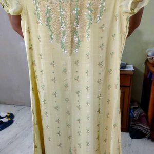 Light yellow embroidery design with square neck