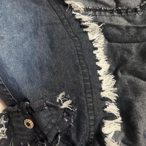 Crop Denim Sleeveless Shrug