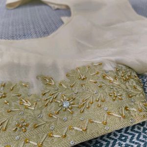 Cream Saree Blouse With Zardosi Embroidery