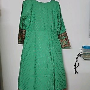 Green Red Printed A Line Kurti