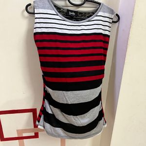 Deep Back Stripped Sleeveless Tshirt