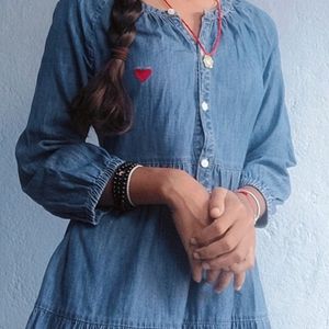 Denim Dress With Lil Red Herat...❤️