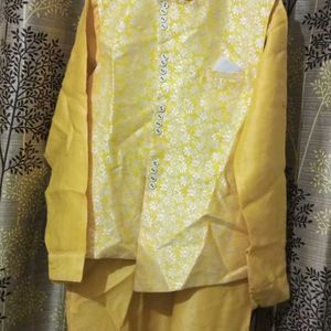 Yellow Colour Kurta Pajama With Basket