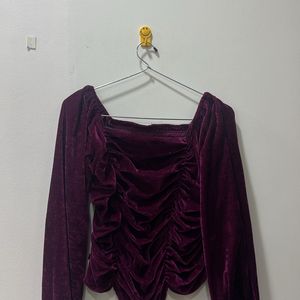 A Party Wear Crop Top - Vibrant Purple/wine Colour