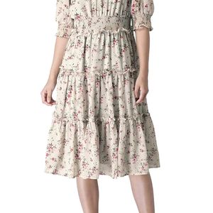 Women Georgette Shift Dress Floral Print