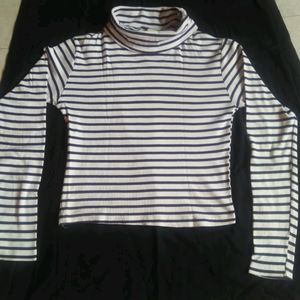 White With Black Stripe Women High neck Top