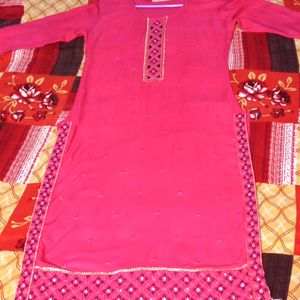 Pink Embroidered Kurti For Girls