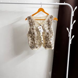 New Beige Crochet Vest Top