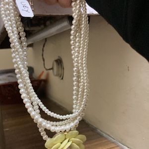 Neck Piece White Color Beads And Yellow Flower