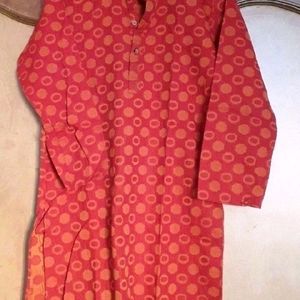 Orange Festive Cotton Kurta