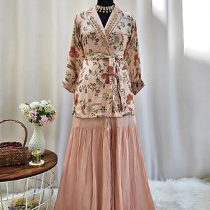 KTTZardozi Floral Blazer Gharara Indo Western Dres