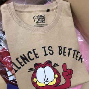 Garfield Quote Khaki Colour Oversized Tshirt