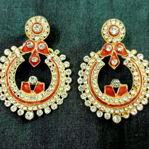 Chandbali Kundan Safron Meenakari Earing