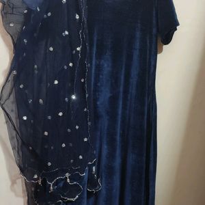 Sea Blue Velvet Suit Salwar With Dupatta 42 Bust