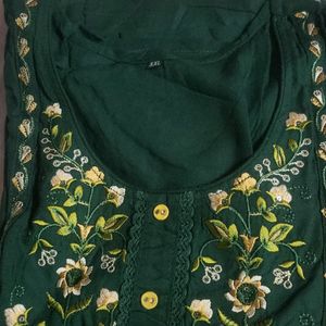 Anarkali And Stretchable Bottom Green Suit Combo