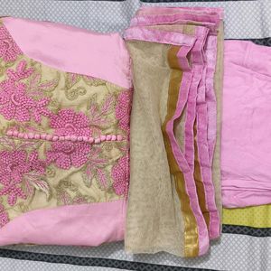 Pink A-line Kurta With Dupatta And Legging