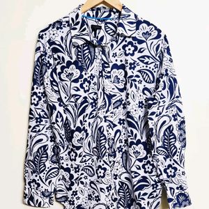 Blue Printed Cotton Shirt Size-42