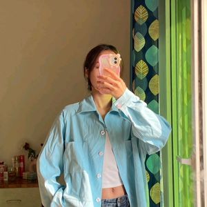 Oversized Sky-blue Shacket