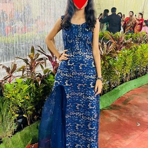 Ethnic Blue Gown With Slit