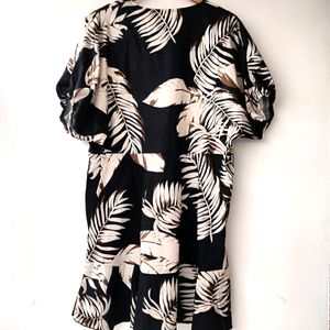 Tropical Printed Deep V Neck Plus Size Dress Women