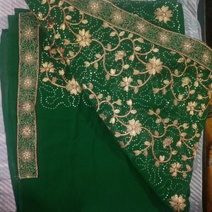 Georgette Green Heavy saree With Beautiful Design