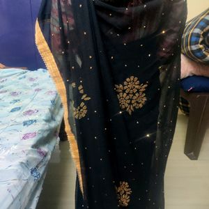 Black Stone Work Soft Saree