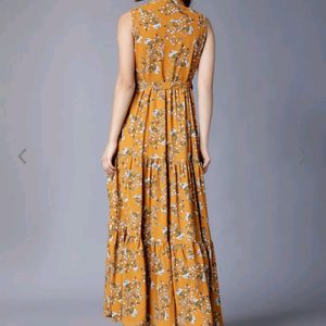 Tokyo Talkies Women Mustard Colour Frilled Gown