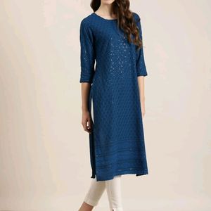 🌊Teal Blue Full Embroidery Kurta