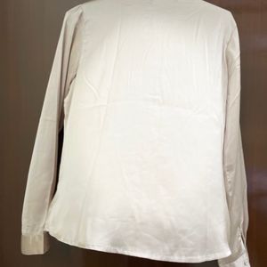 Peach Colored Satin Finish Shirt Style Top