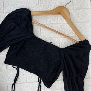 Black Drawstring Crop Top