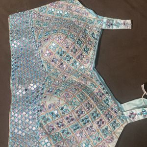 Beautiful Mirror Worked Blue Crop Top/blouse