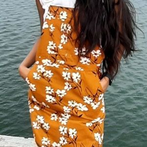 Printed Brown Pinafore Dress