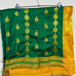 Green Saree With Golden Work For Woman Girls