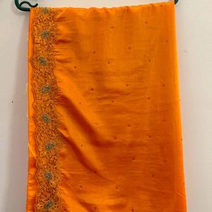 Soft Silk Saree - Bright Orange Colour