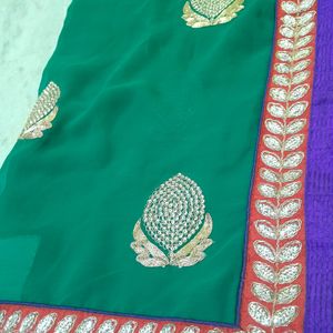 Green Saree With Jari Work