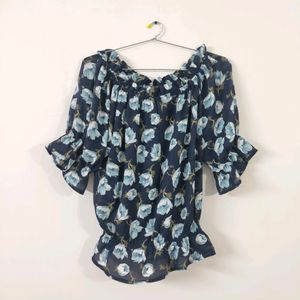 Korean Imported blue floral off-shoulder top