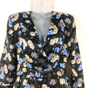 Zara Black Floral Printed Western Dress (Women)