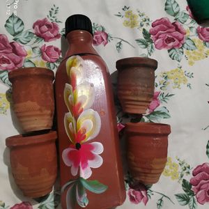 Mitti Water Bottle And 4 Glasses