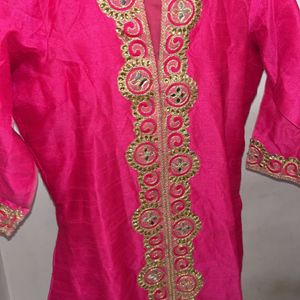 Rose Pink Kurta With Lace Details 💗