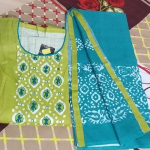 Green Printed Suit Set Material