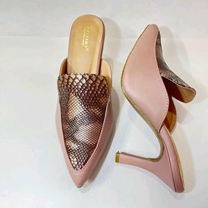 Snake Print Peach Mules