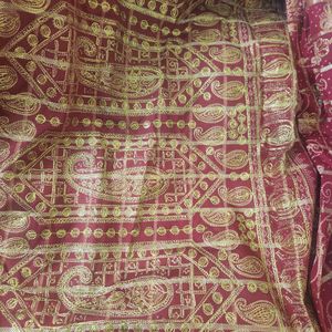 Bridal Saree Rust Red Chunri Complete New